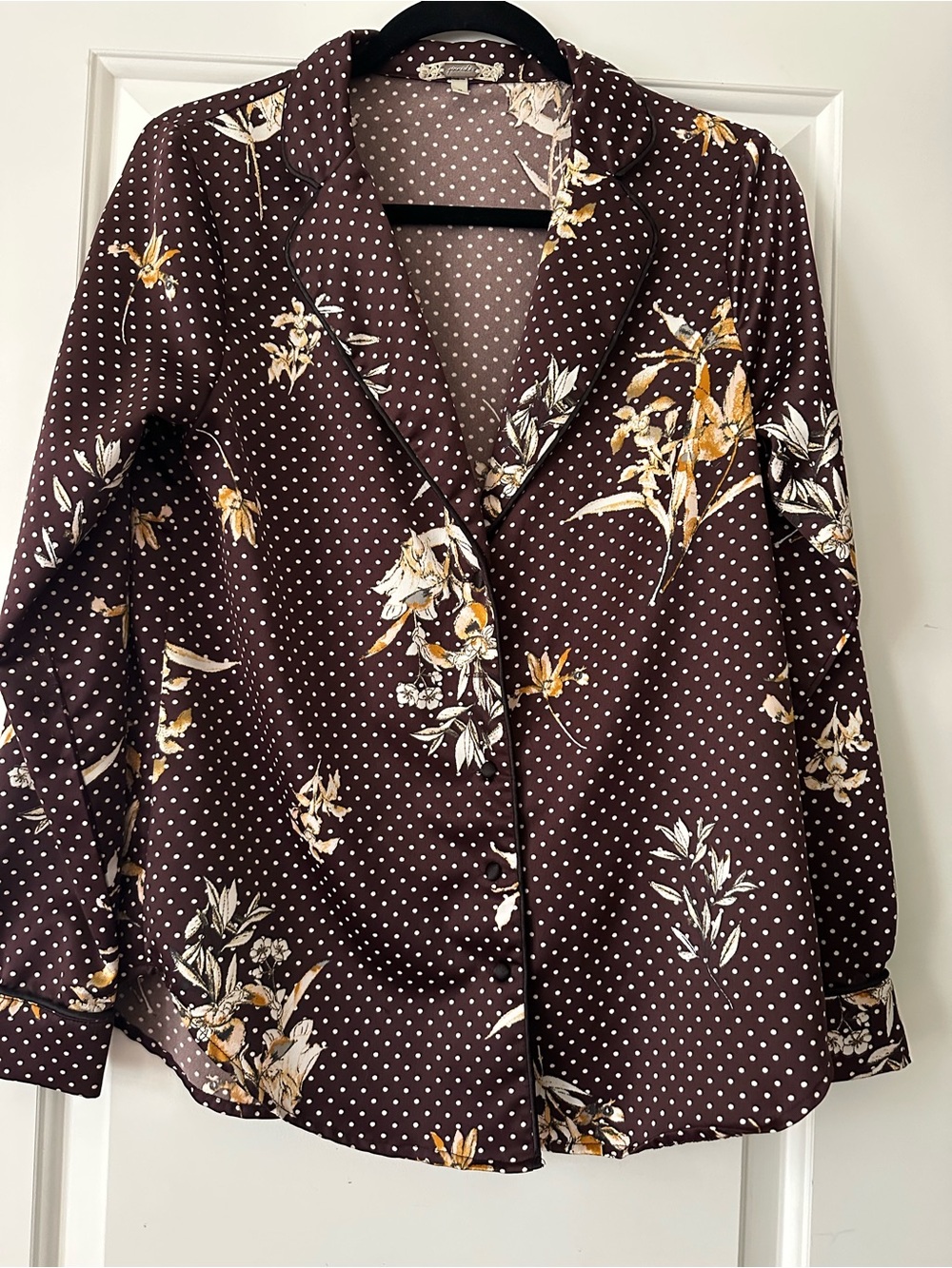 Womens Pyjama Style Floral Button-Front Blouse